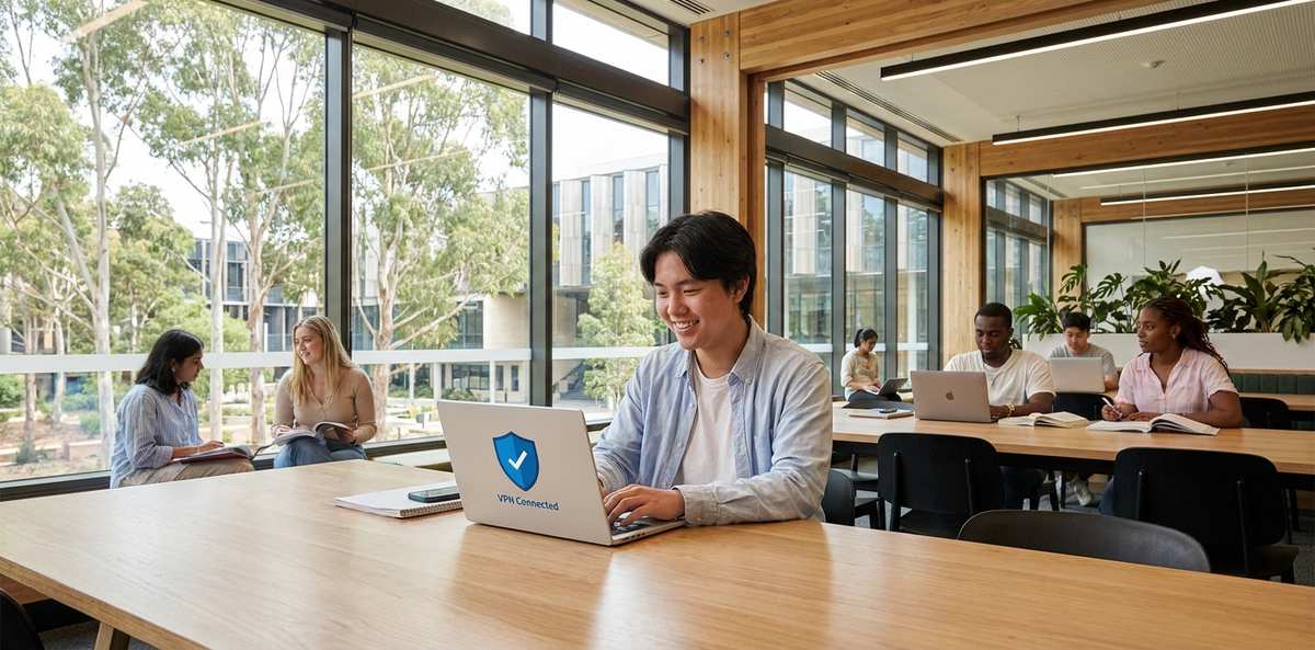 オーストラリアでVPNを設定する留学生のイメージ