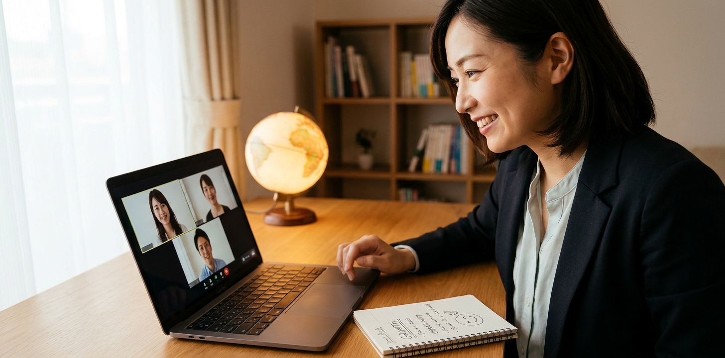 海外駐在中にオンラインで転職エージェントを活用するイメージ